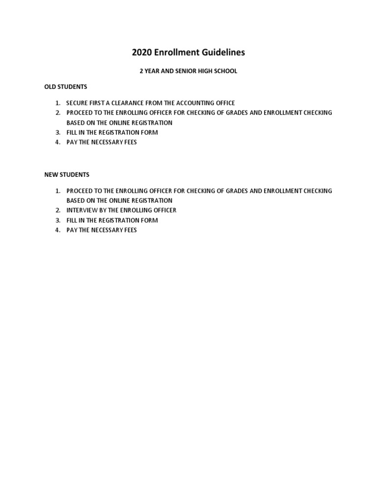 2020 Enrollment Process for Students | PDF | Finance & Money Management