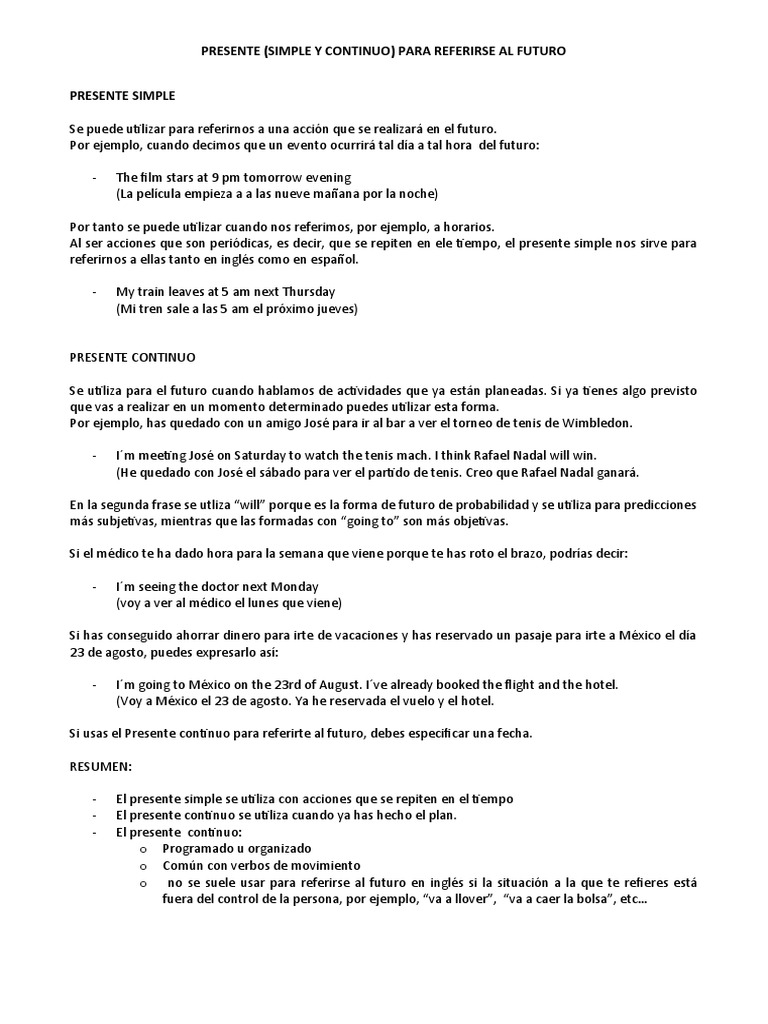 Presente (Simple y Continuo) para Referirse Al Futuro | PDF