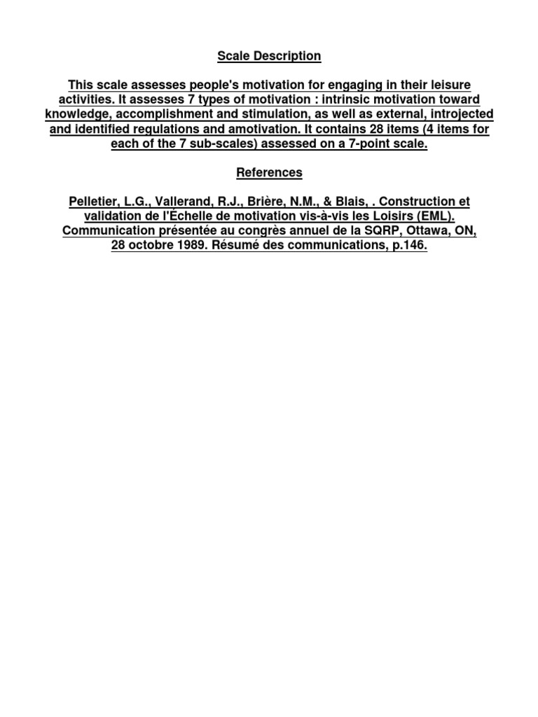 Leisure Motivation Scale Pdf Leisure Motivation
