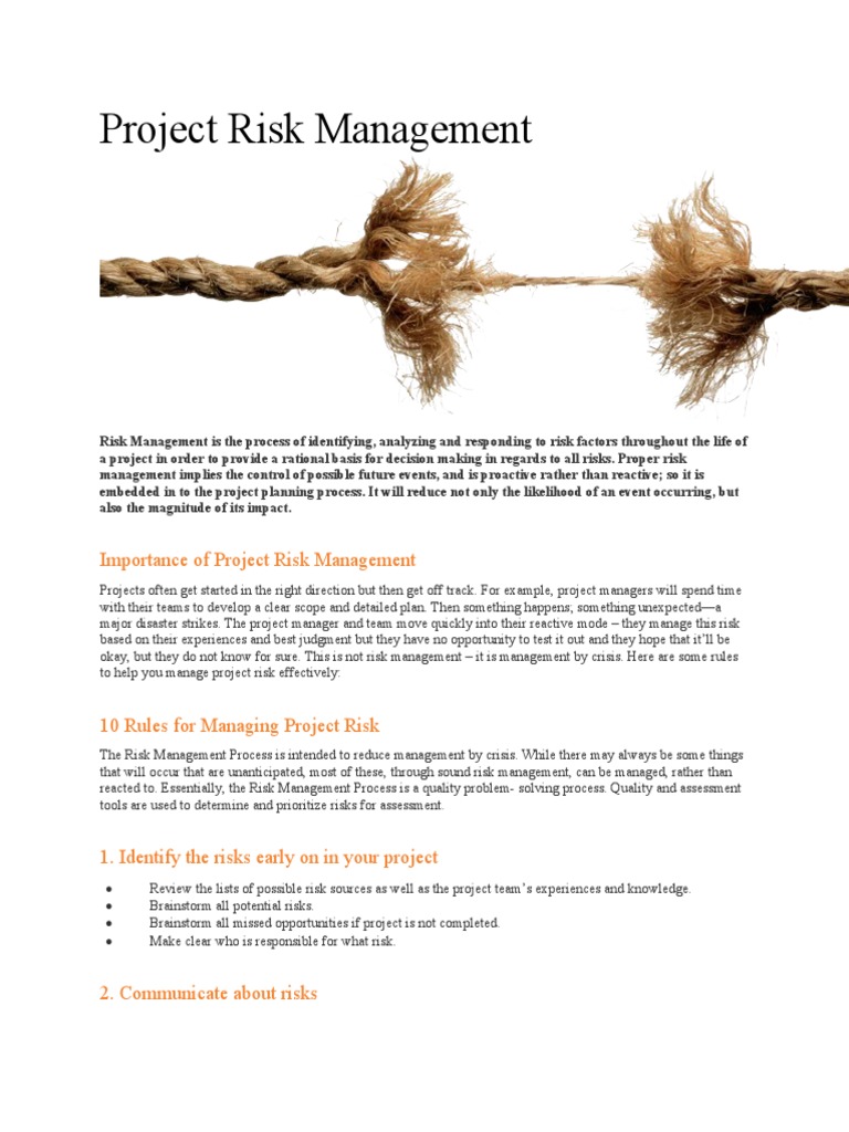 Project Risk Management: 10 Rules for Managing Project Risk | PDF ...