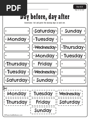 Days of the week worksheets