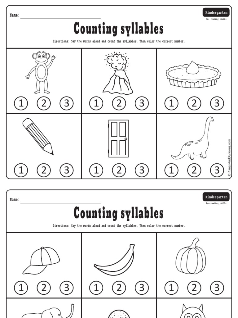 Counting Syllables Worksheets  PDF Inside Syllables Worksheet For Kindergarten