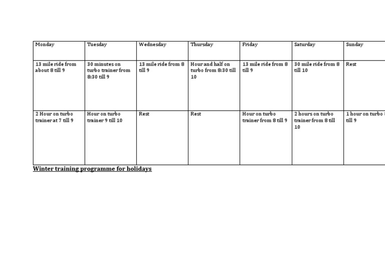 Winter Training Schedule for Cyclists | PDF