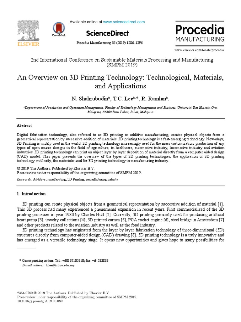 1 s2.0 S2351978919308169 Main | PDF | 3 D Printing | Composite Material