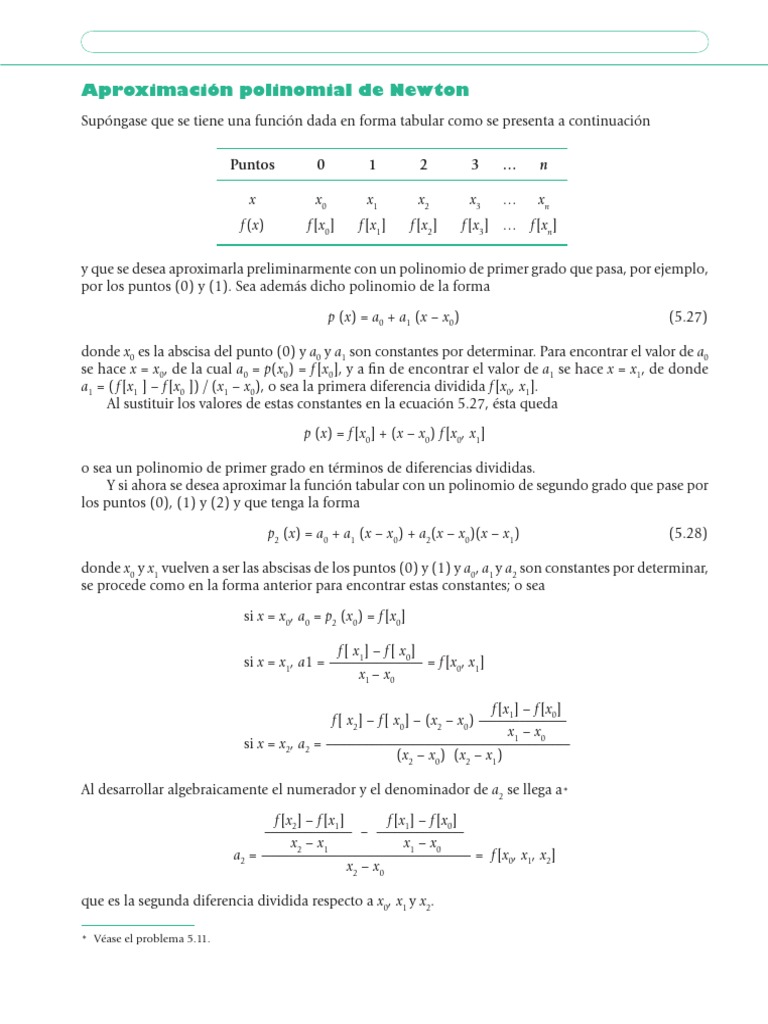 5.1 Polinomio de Interpolación de Newton PDF Diferencia finita Ecuaciones