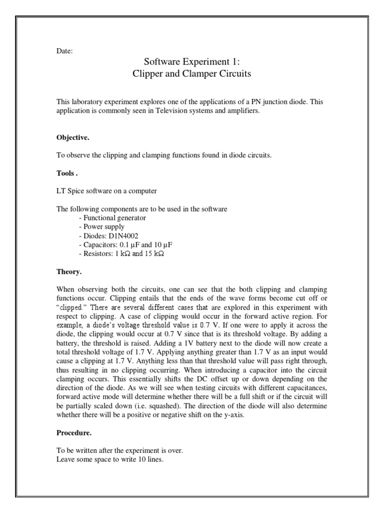 Clipper and Clamper Circuit Lab Manual | PDF