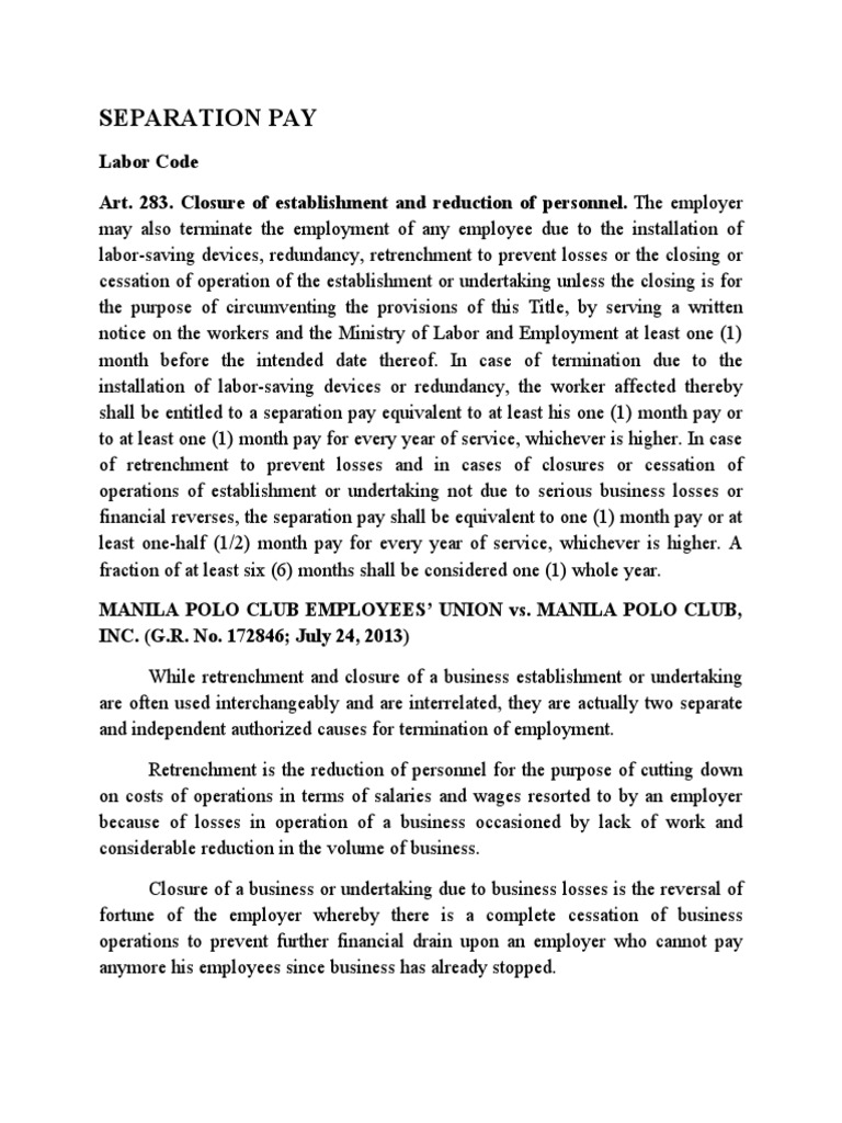 Separation Pay Research PDF Layoff Unemployment Benefits