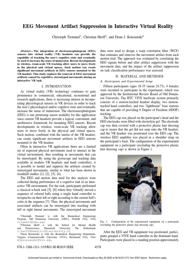 EEG Movement Artifact Suppression in Interactive Virtual Reality | PDF ...