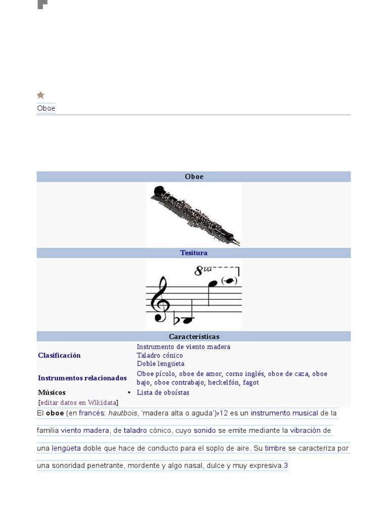 Tesitura Editar Datos En Wikidata Oboe Clarinete