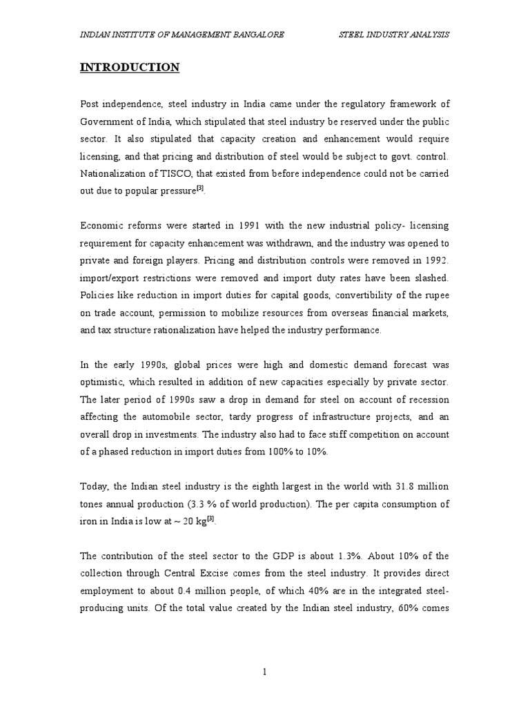 Indian Institute of Management Bangalore Steel Industry Analysis | PDF ...
