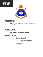 Assignment: Management Information Systems: Roll No. BS-IAS-184-F17 Section B