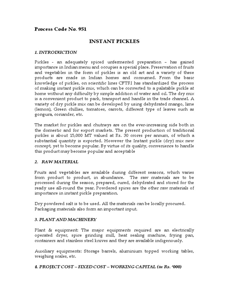 Process Code No. 951 Instant Pickles PDF Pickling Chutney