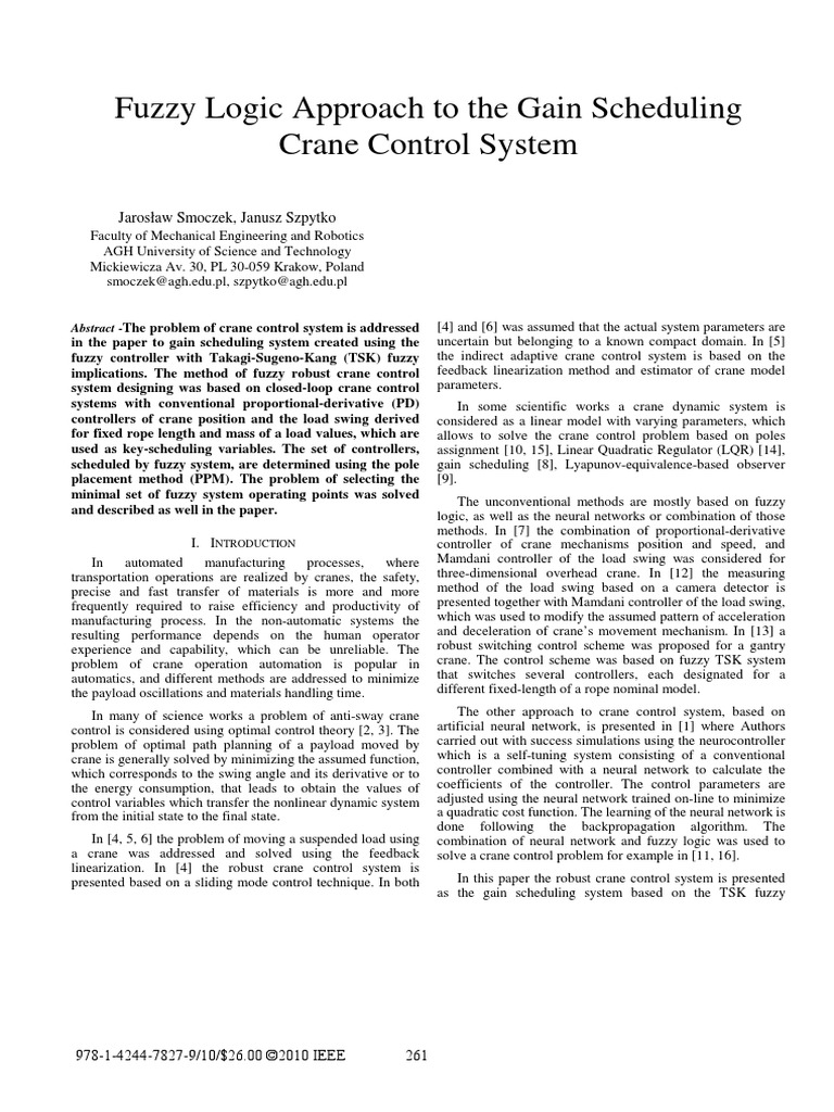 Fuzzy Logic Approach To The Gain Scheduling Crane Control System PDF ...