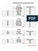 LIST OF MATERIALS NEEDED FOR GATE 3 GUARDHOUSE PROJECT June 8