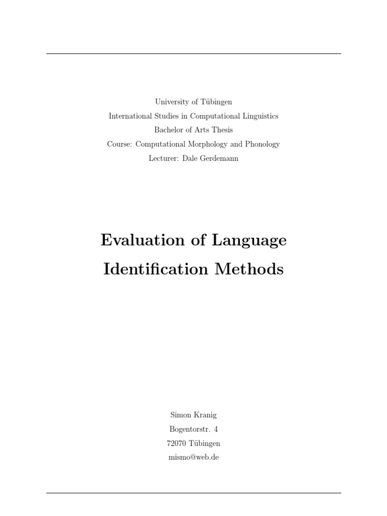 Evaluation of Language Identification Methods | PDF | Character ...