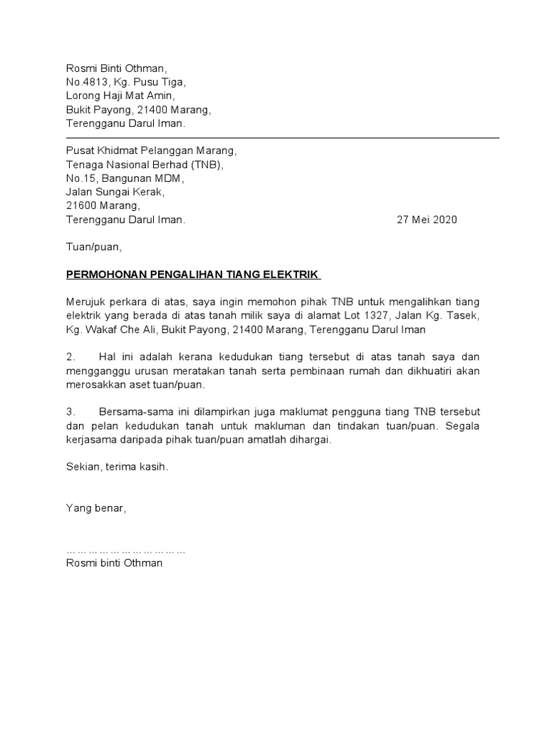 Surat Alih Tiang Elektrik Pdf