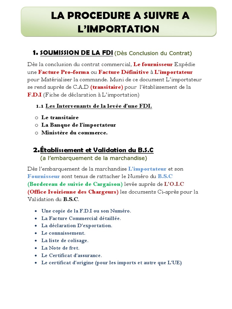 Procédure d'Importation en Côte d'Ivoire | PDF | Affaires