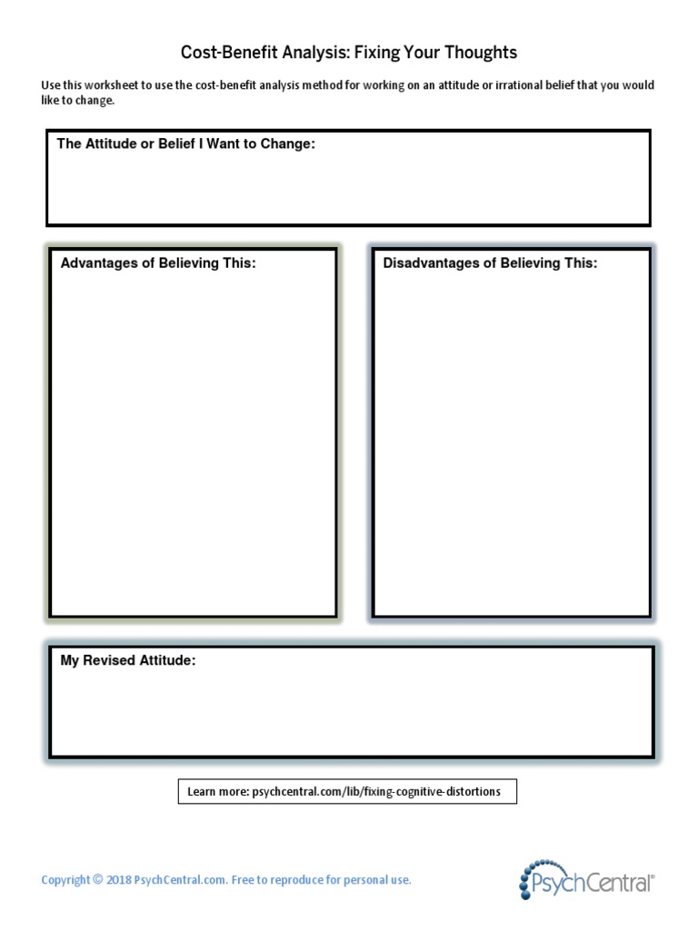 Cost Benefit Analysis Worksheet PsychCentral PDF | PDF