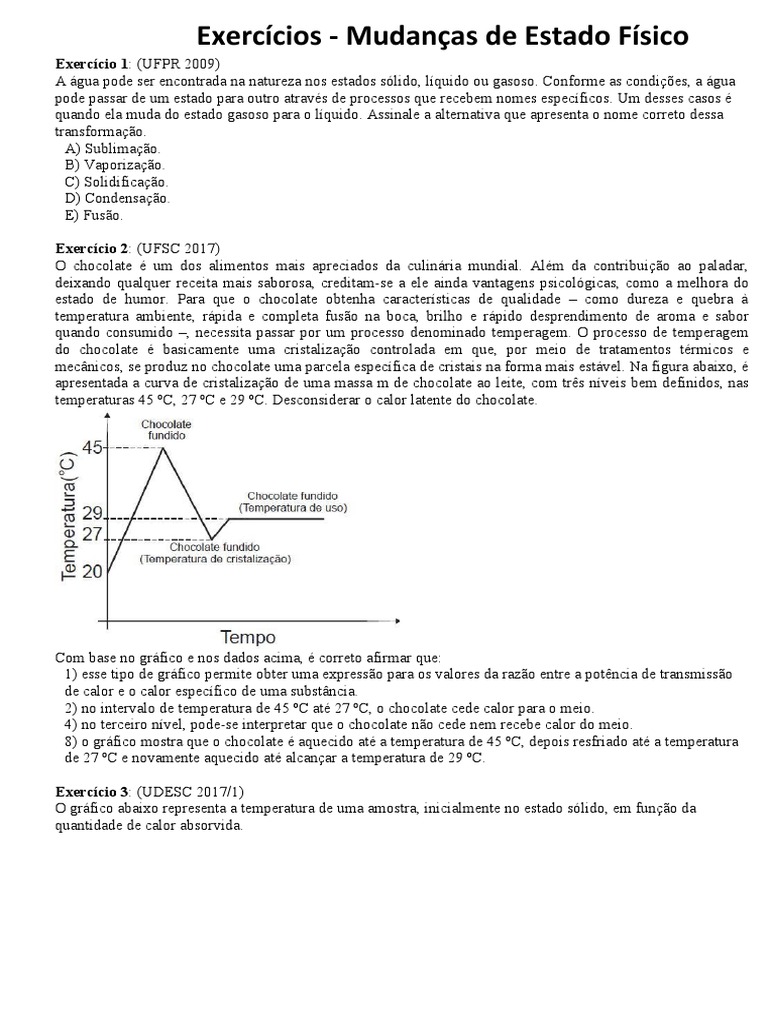 Exercícios sobre Mudanças de Estado Físico | PDF | Calor | Congelamento
