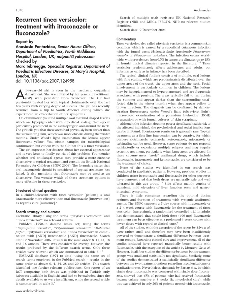 Recurrent Tinea Versicolor Treatment With Itraconazole or Fluconazole