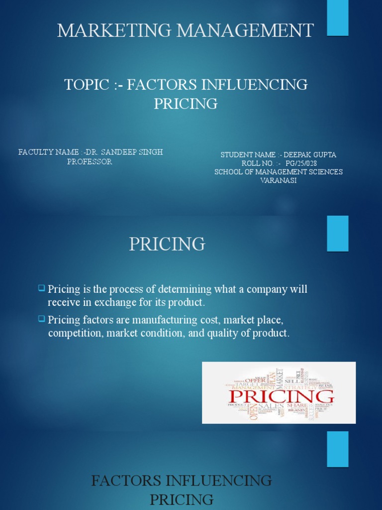 Marketing Management: Topic:-Factors Influencing Pricing | PDF ...