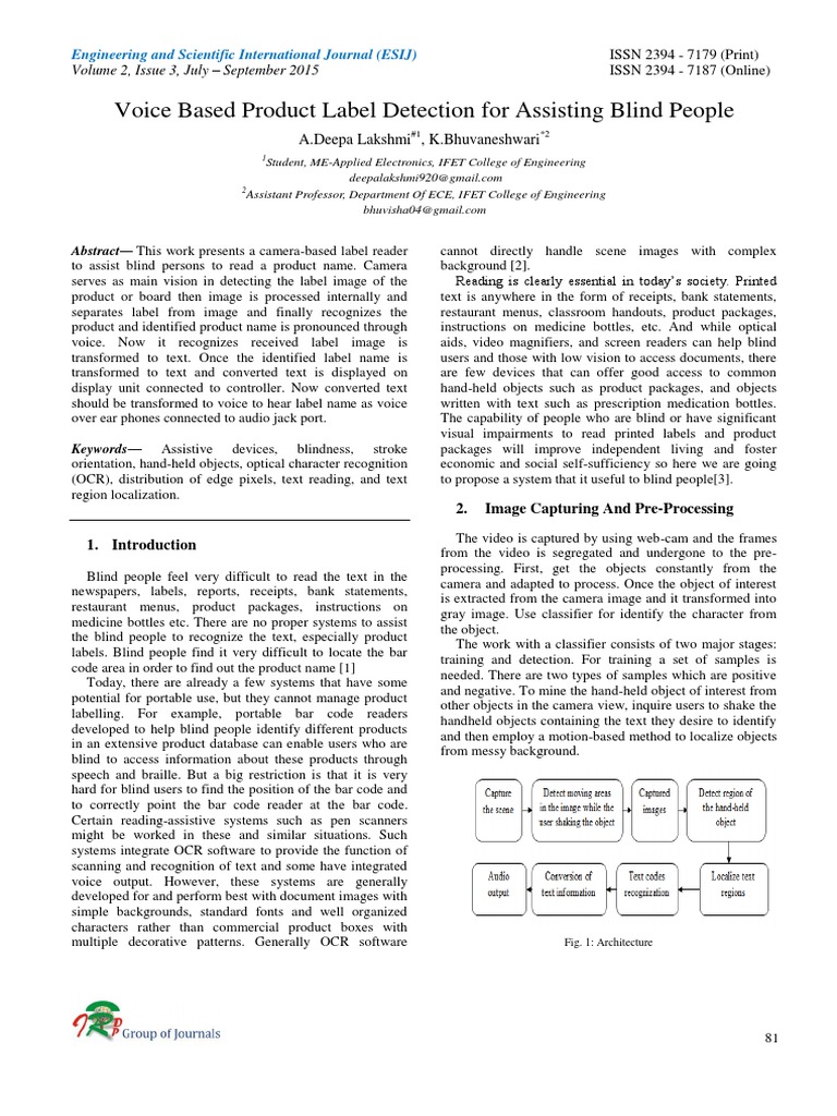 Voice-Based Label Detection for the Blind | PDF | Optical Character ...
