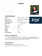 Resume Summary for Teaching Career