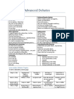 Advanced Debates Phrase Sheet Topics PDF