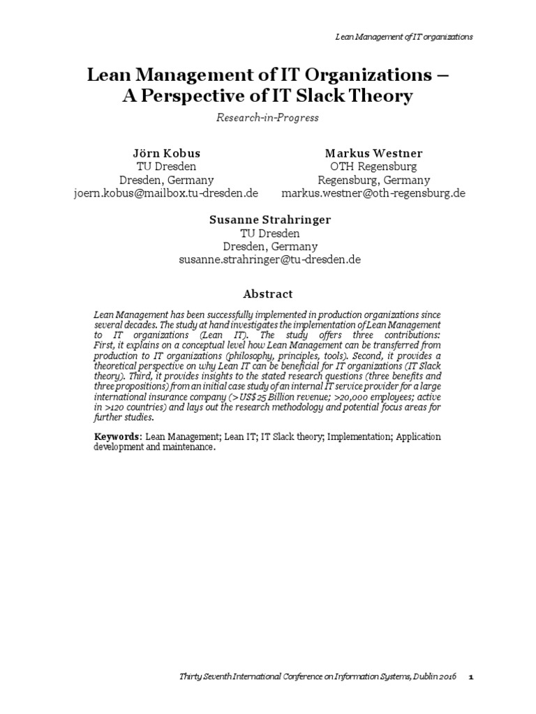 Lean Management for IT Organizations | PDF | Case Study | Top Down And ...
