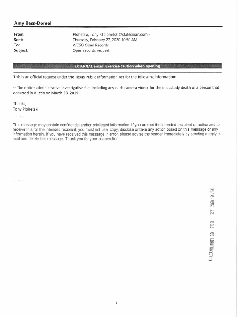 Attorney General Open Records Request