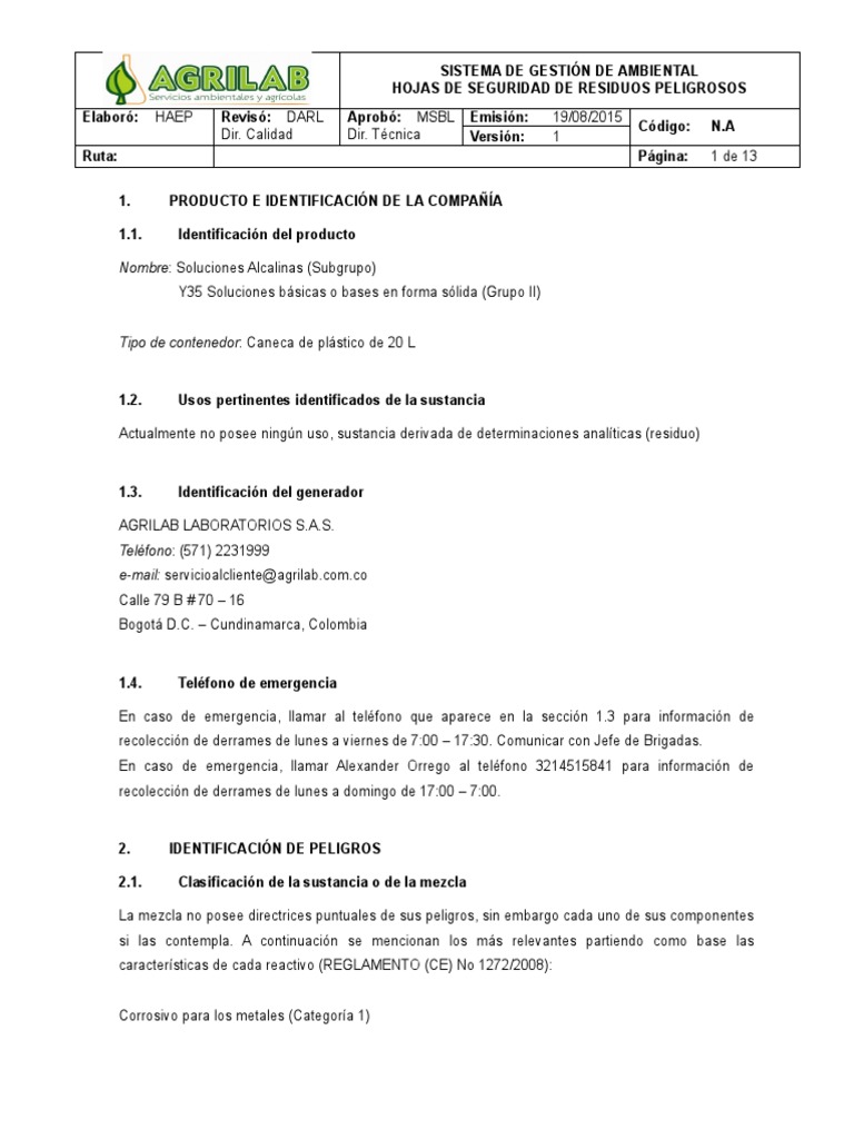 MSDS Soluciones Alcalinas | PDF | Toxicidad | Agua