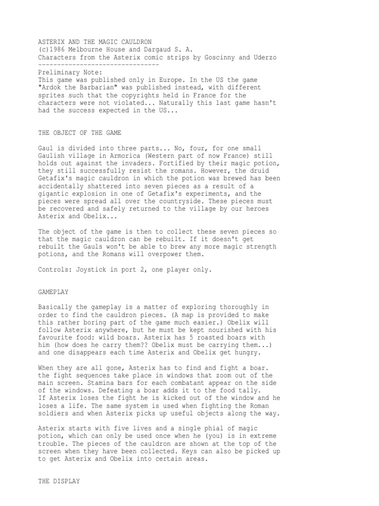 Asterix And The Magic Cauldron Leisure Sports scribd