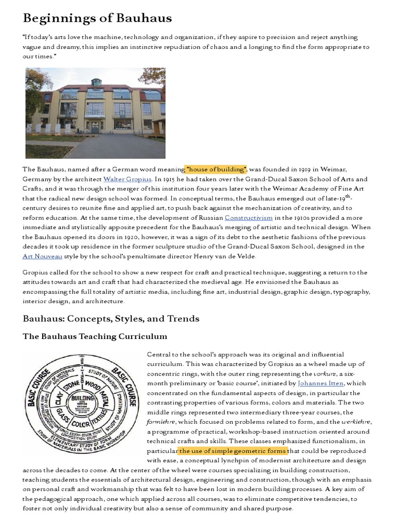 Origins and Curriculum of Bauhaus | PDF | Modernism | Modern Art