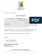 Certificación laboral coordinadora logística FRUTAS COMERCIALES