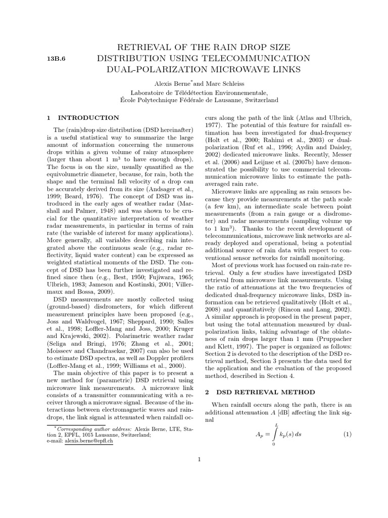 Retrieval of The Rain Drop Size Distribution Using Telecommunication ...