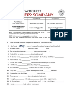 Grammar Worksheet on Quantifiers Some and Any