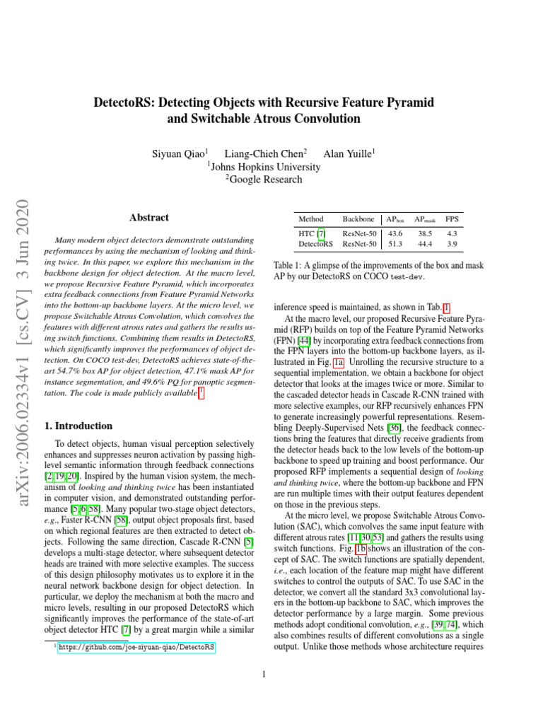 Detectors: Detecting Objects With Recursive Feature Pyramid and ...