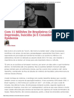 Com 11 milhões de brasileiros com depressão, suicídio já é considerado uma epidemia