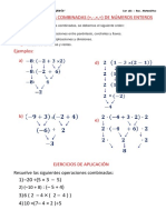 Operaciones Combinadas Con Suma, Resta Multiplicacion y Division de Numeros Enteros de Números Enteros Ejercicios