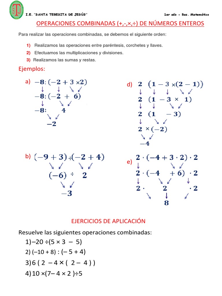 Operaciones Combinadas Con Suma Resta Multiplicacion Y Division De