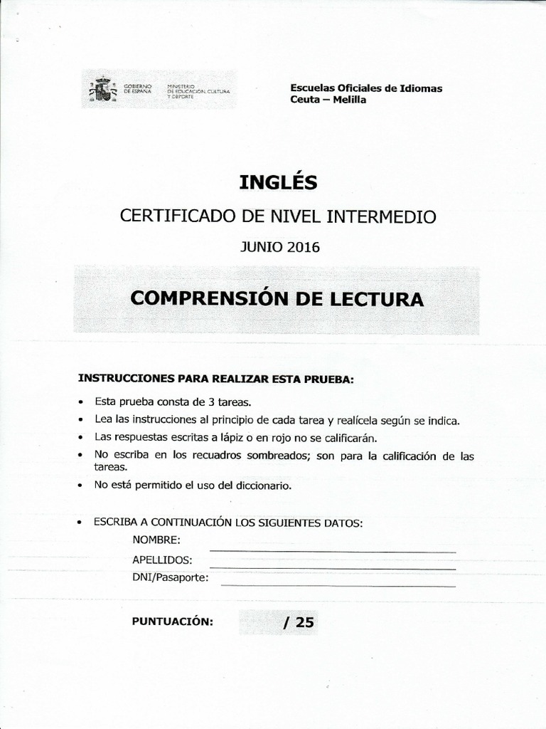 Ingles: Certificado de Nivel Intermedio | PDF
