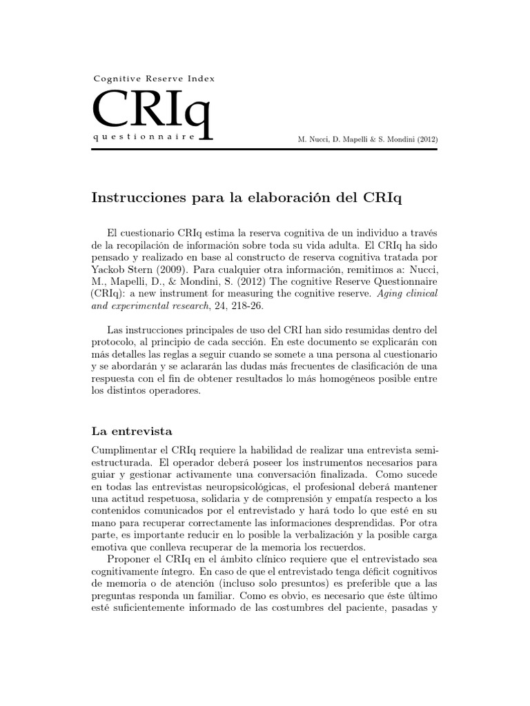 CRIq Instruccioines Del Cuestionario | PDF | Frecuencia | Cuestionario