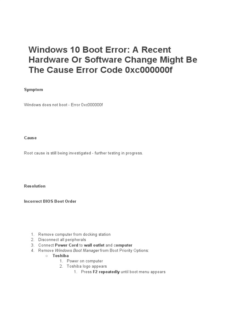Windows 10 Boot Error: A Recent Hardware or Software Change Might Be ...