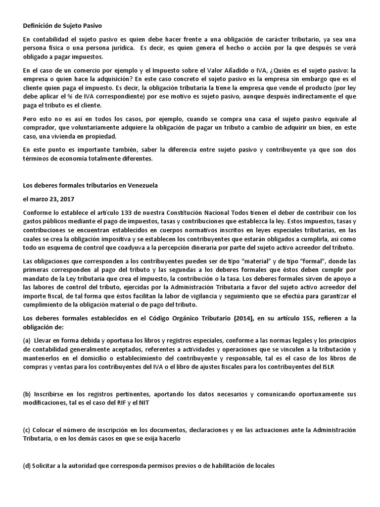 Definición de Sujeto Pasivo | PDF | Impuestos | Economias