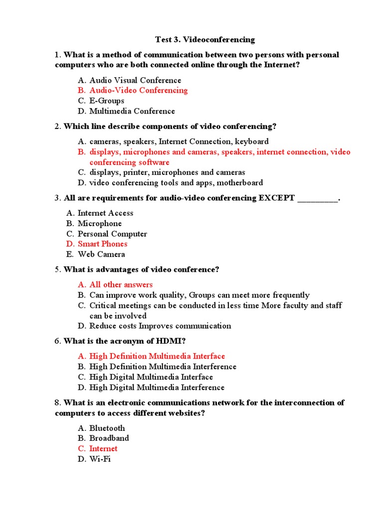 B. Audio-Video Conferencing: Test 3. Videoconferencing Computers Who ...