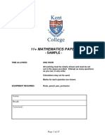 11+ Mathematics Paper: - Sample