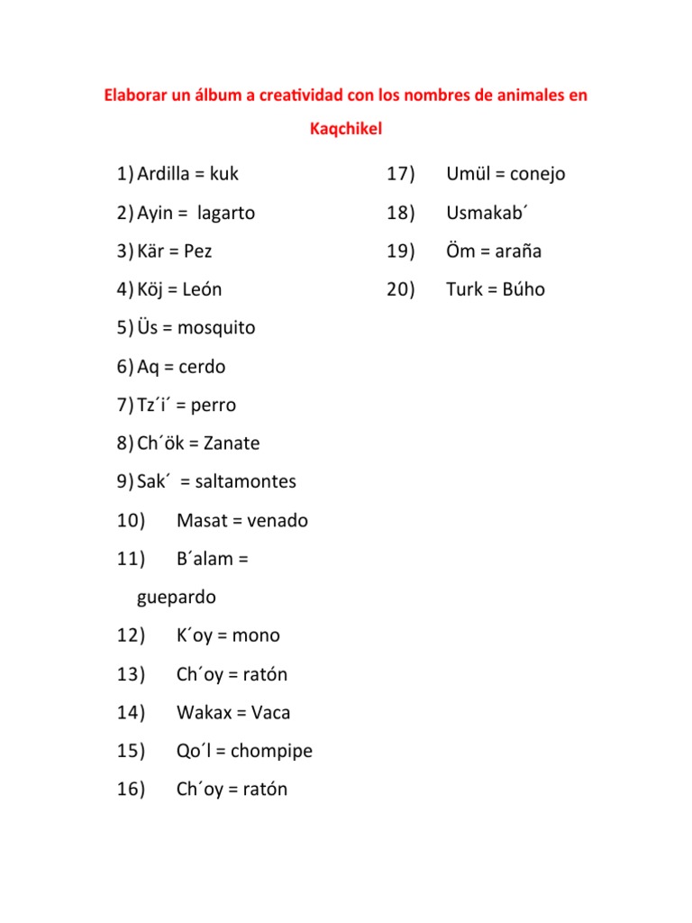 Animales en Kaqchikel | PDF