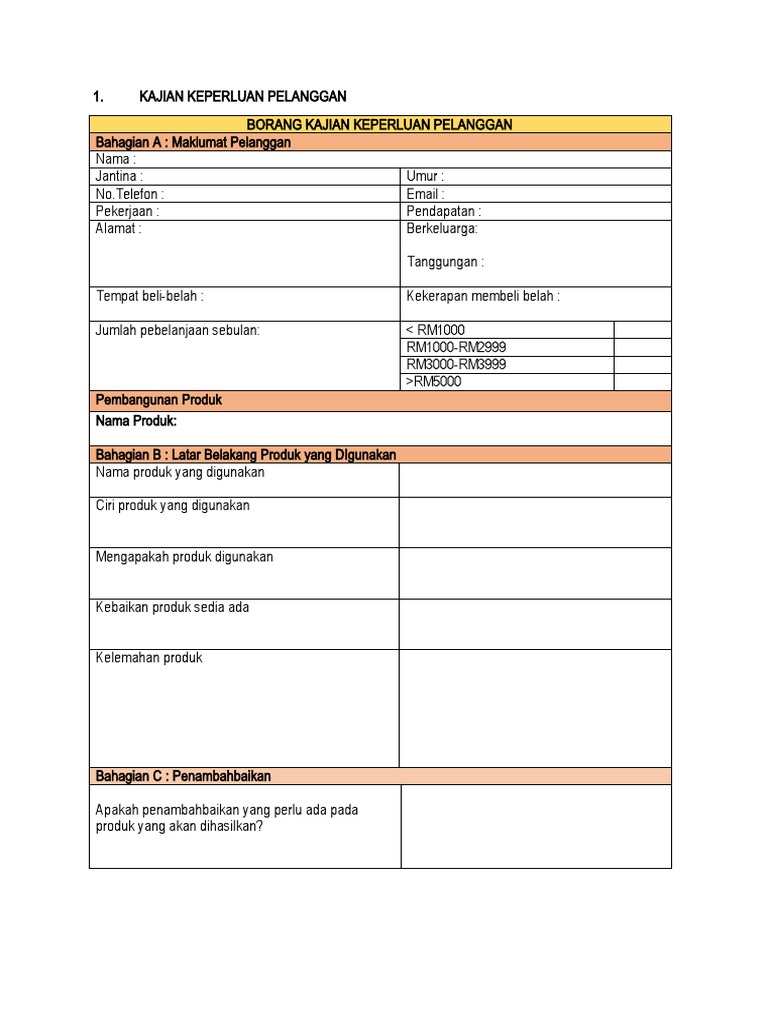 Borang Kajian Keperluan Pelanggan Projek Rbt Pdf