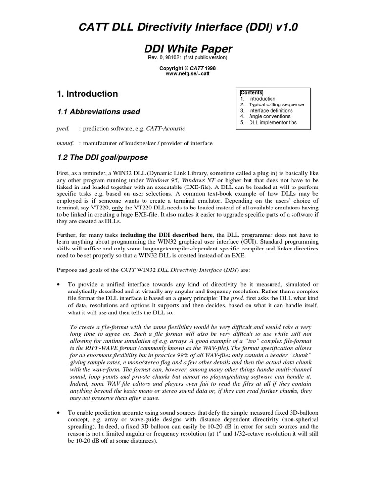 CATT DLL Directivity Interface (DDI) v1.0 DDI White Paper: 1.1 ...
