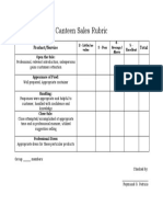 Canteen Sales Rubric: Product/Service Total